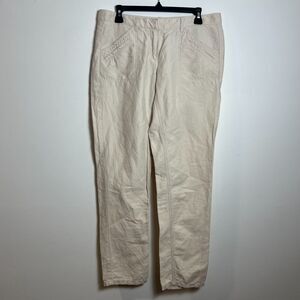 Loft Linen Blend Button Zip Waist Loose Leg Medium Rise Pants Women 4 Off-White